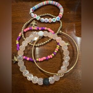 Gold Tone Stretchy Bracelets Lot - Adjustable Multicolor Fashion Custom Cute